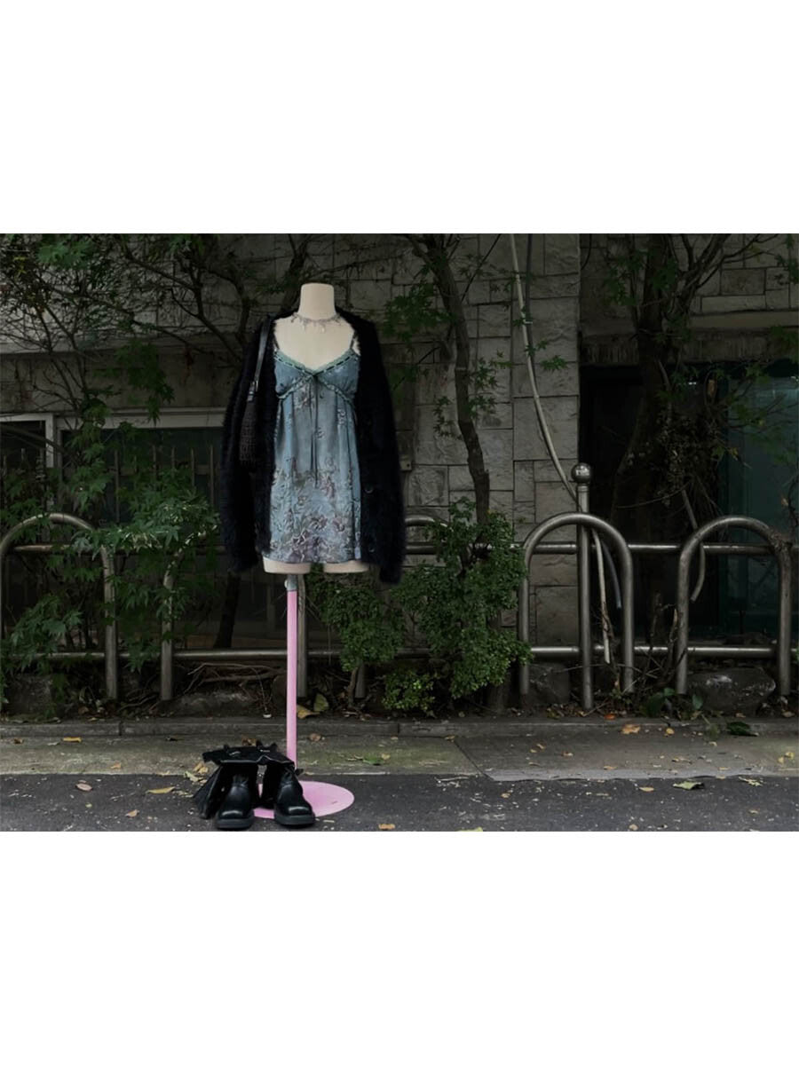 [SATOMIRADIO] Floral chiffon slip (deep green)