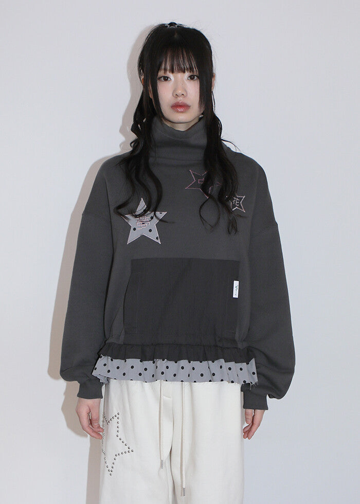 nofficialnoffice-fw-24-star-patch-high-neck-sweatshirt-charcoal