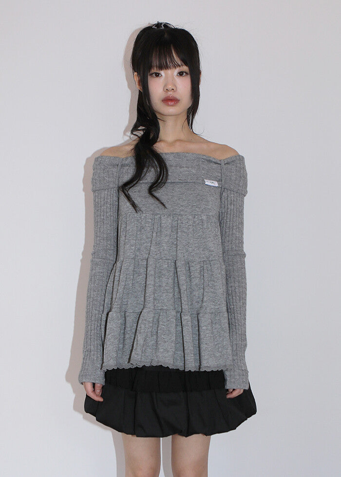 [NOFFICIALNOFFICE] CANCAN OFF SHOULDER TOP GRAY