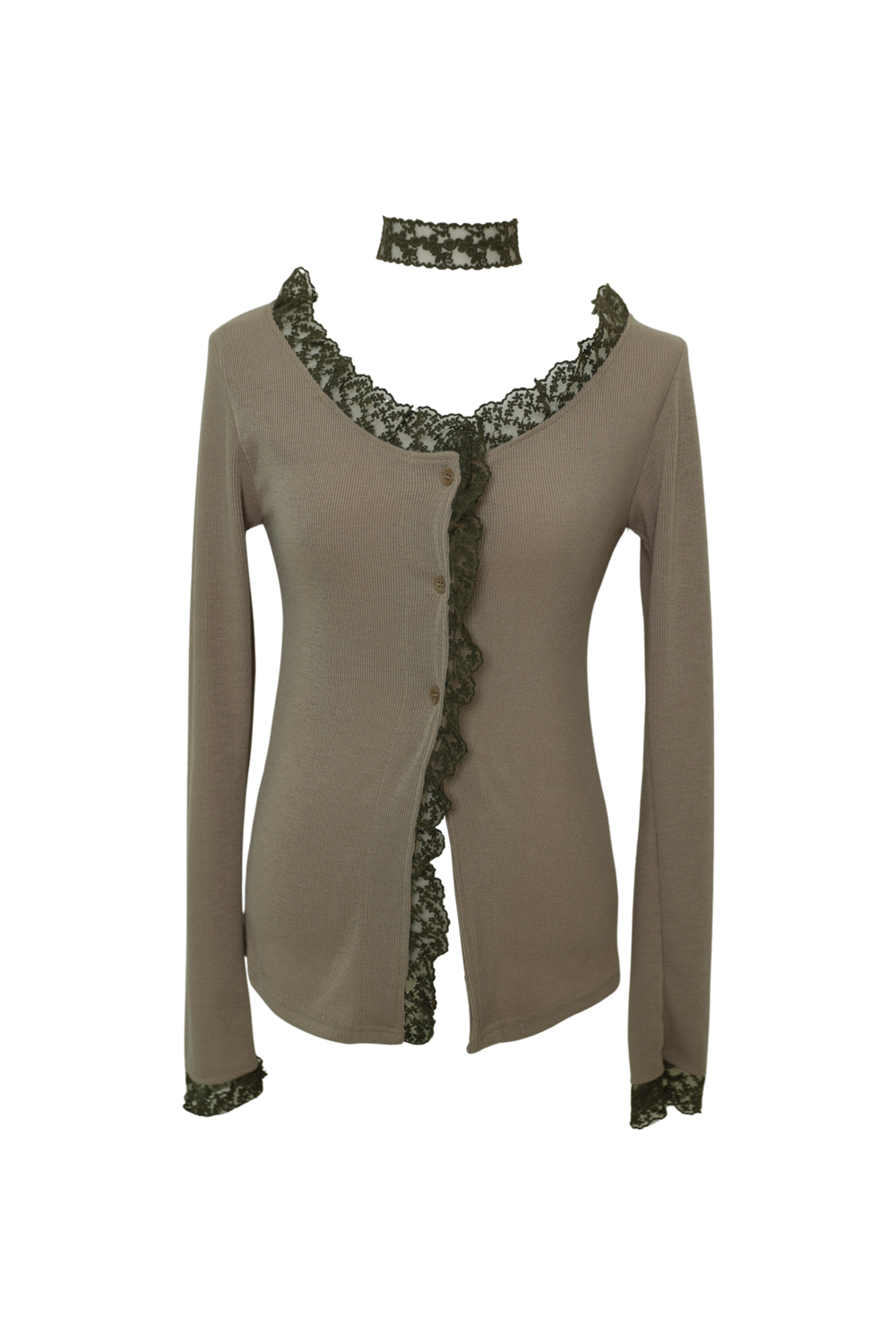 miae-fw-24-lace-choker-cardigan-set-(khaki)