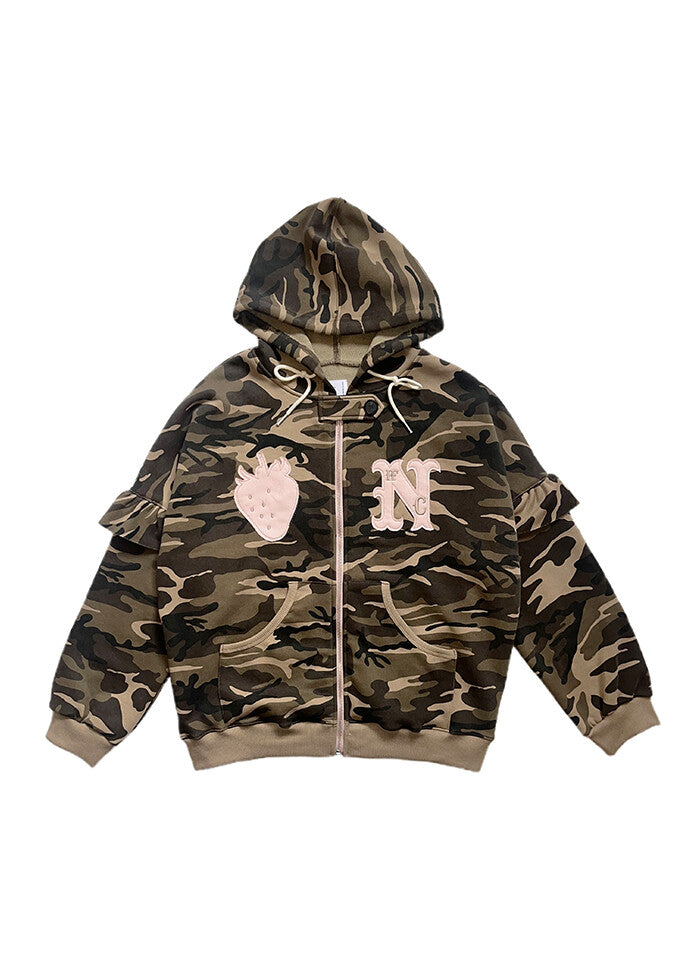 [NOFFICIALNOFFICE] BERRY FRILL WING ZIP-UP HOODIE CAMO