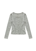 nofficialnoffice-ss-25-lace-neck-ruched-cardigan-top-melange-gray