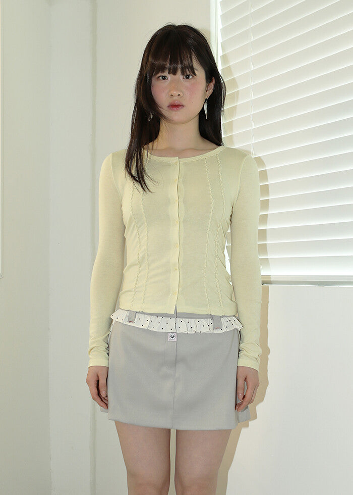 nofficialnoffice-ss-25-lace-neck-ruched-cardigan-top-yellow
