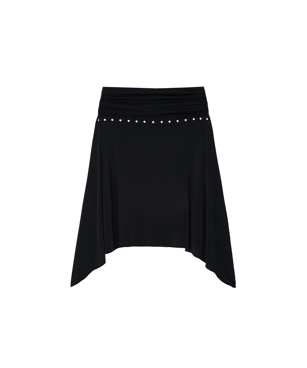 kashiko-ss-25-stud-drape-flare-skirt-black