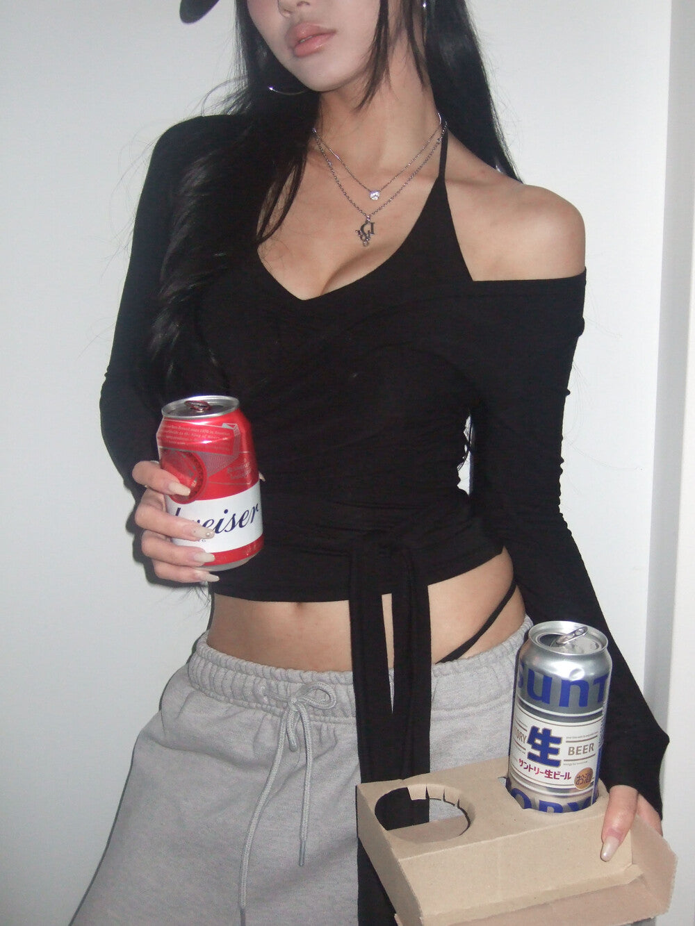 angelnumber555-fw-25-wrap-tshirt-halter-top-set-black-s