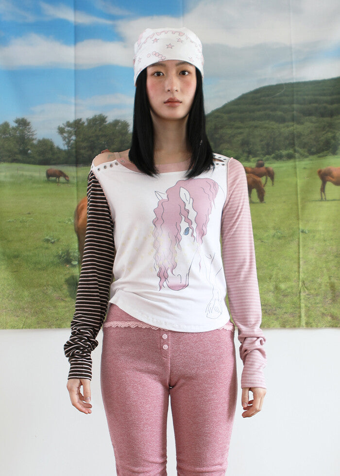 nofficialnoffice-fw-25-pony-print-shoulder-lace-up-top-pink-pink-s