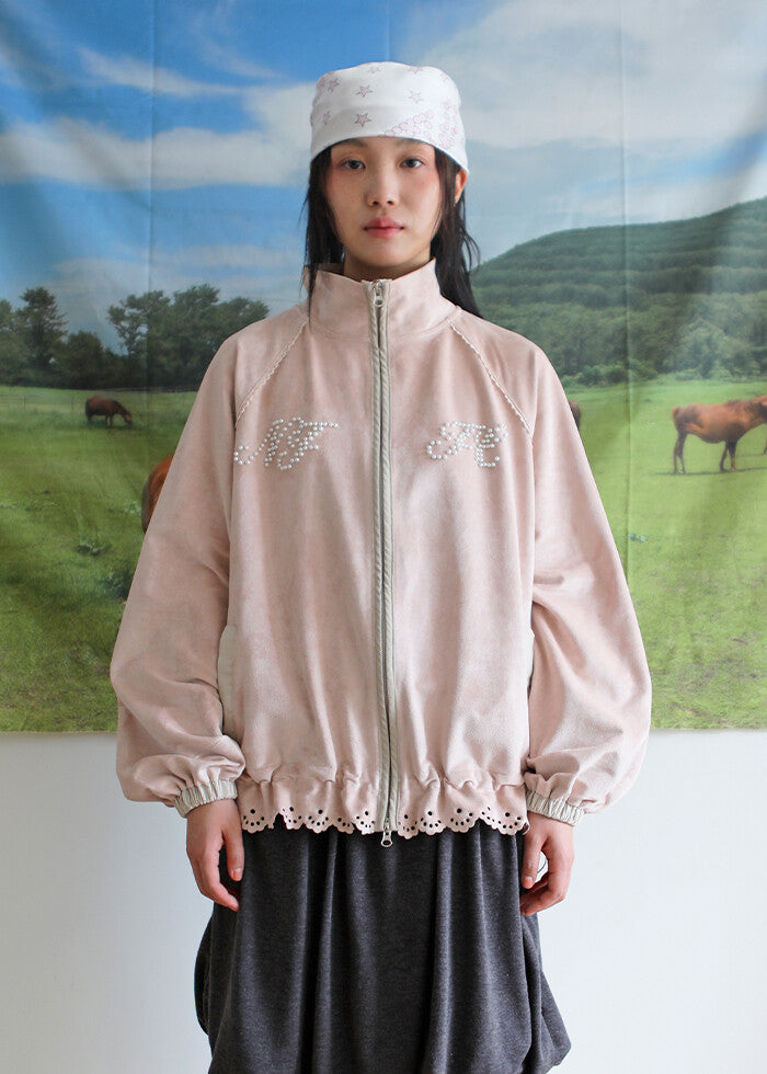 nofficialnoffice-fw-25-suede-lace-cut-pearl-logo-zip-up-nude-pink-nude-pink-s