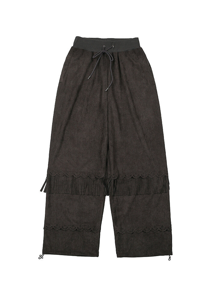 nofficialnoffice-fw-25-suede-fringe-lace-cut-pants-cahrcoal-charcoal-s