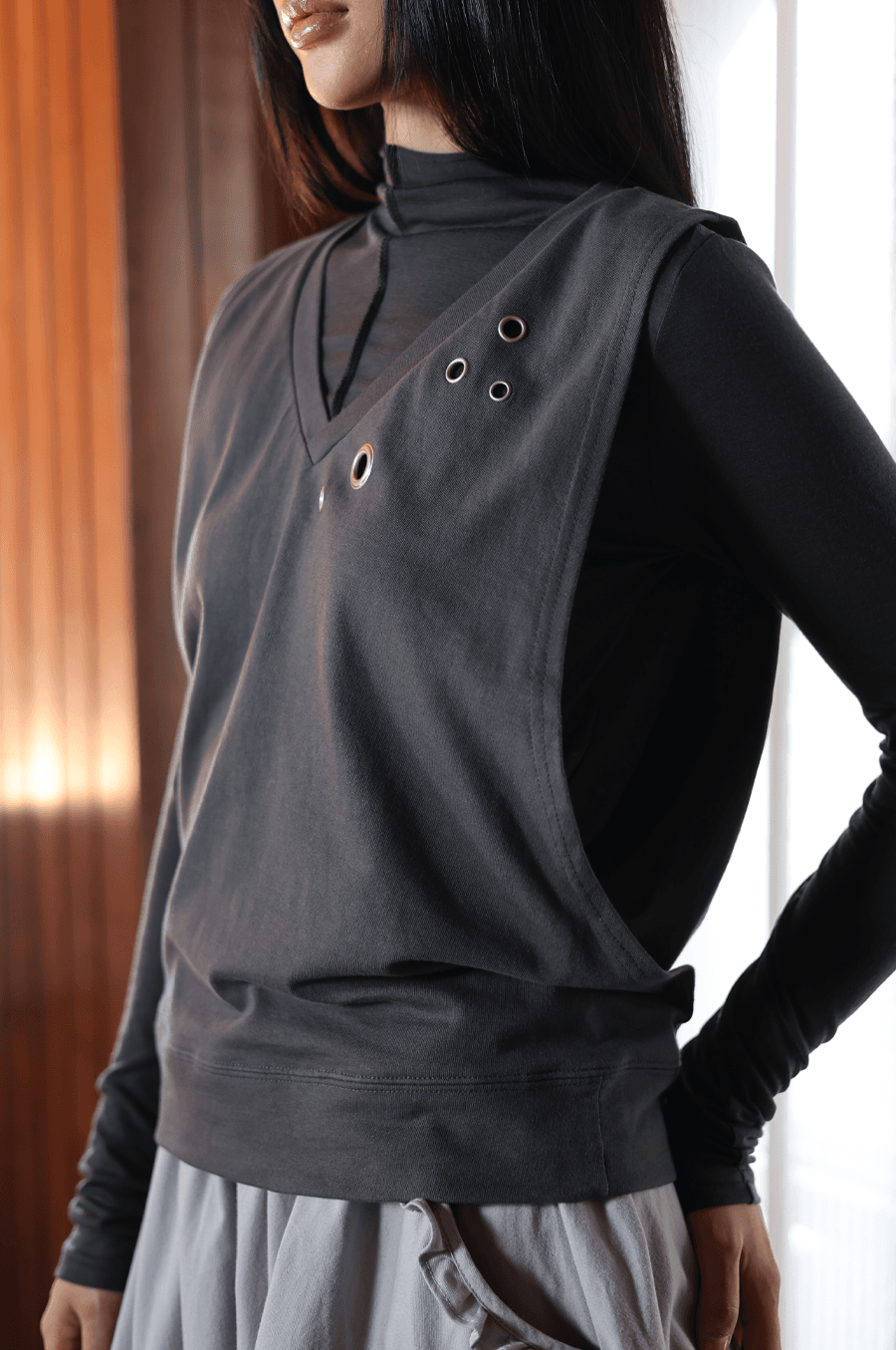 bfeep-fw-25-eyelet-vest-charcoal-charcoal-s