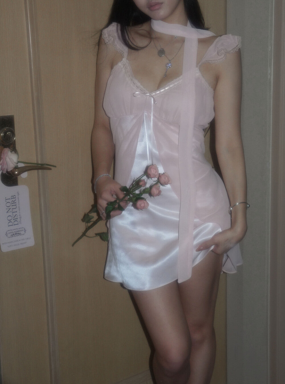 [ANGELNUMBER555] Noir Lace Dress (Pink)