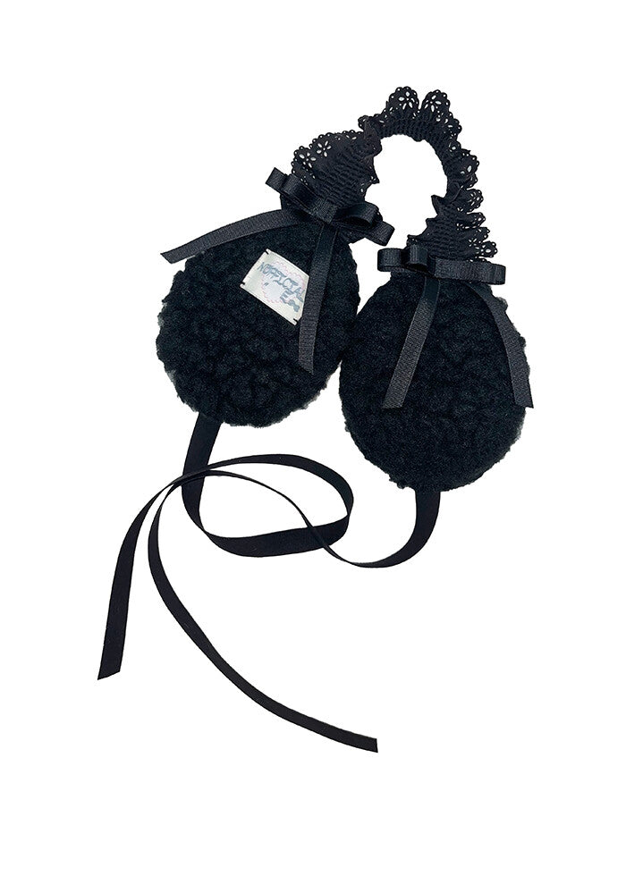 nofficialnoffice-fw-25-lace-ribbon-chunky-fleece-earmuffs-black-black-s