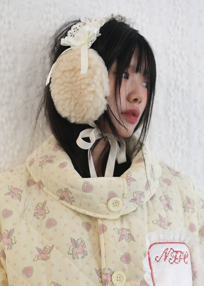 nofficialnoffice-fw-25-lace-ribbon-chunky-fleece-earmuffs-cream-cream-s
