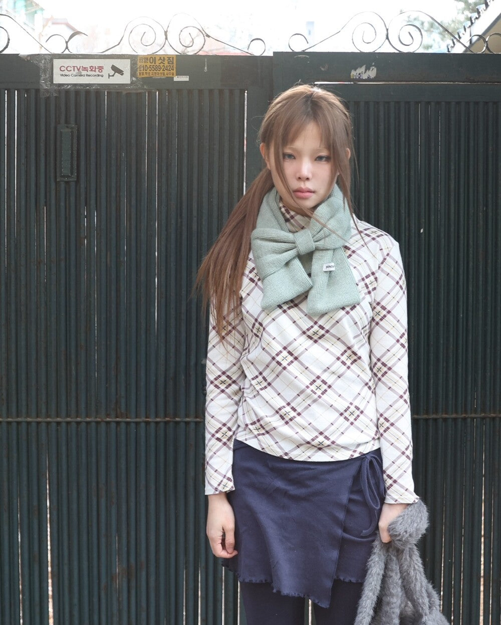 pincunomaru-fw-25-mini-ribbon-muffler-green-green-s