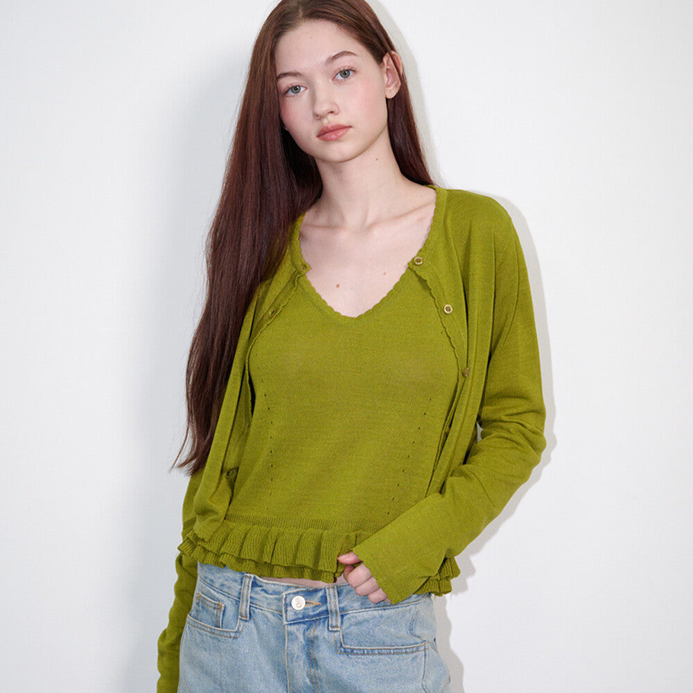 opening-sunshine-ss-26-linen-frill-sleeveless-cardigan-set-olive-olive-s