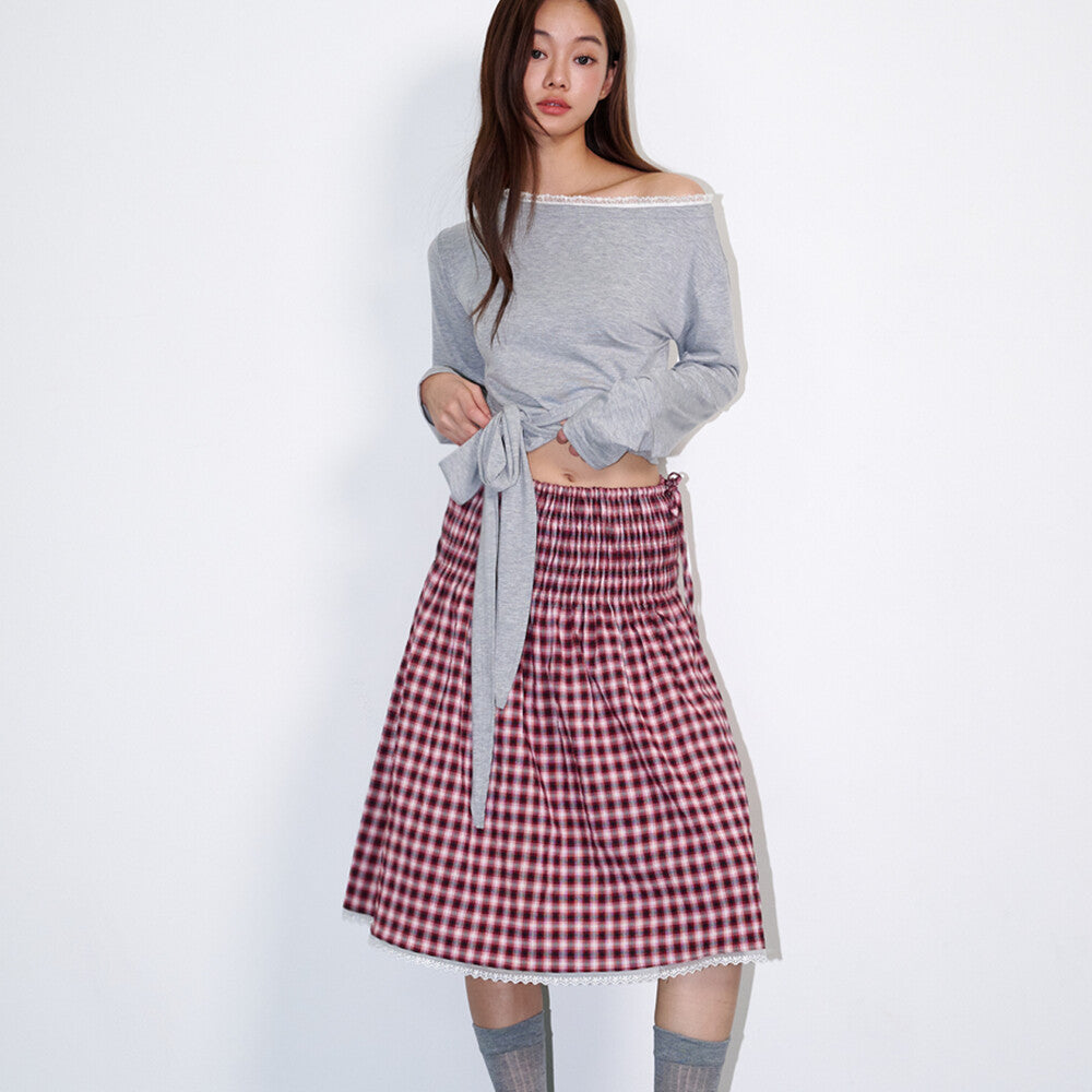 opening-sunshine-ss-26-checked-smoke-lace-pleated-skirt-wine-wine-s