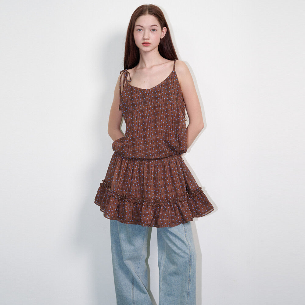 opening-sunshine-ss-26-frill-shirring-dot-mini-dress-brown-brown-s