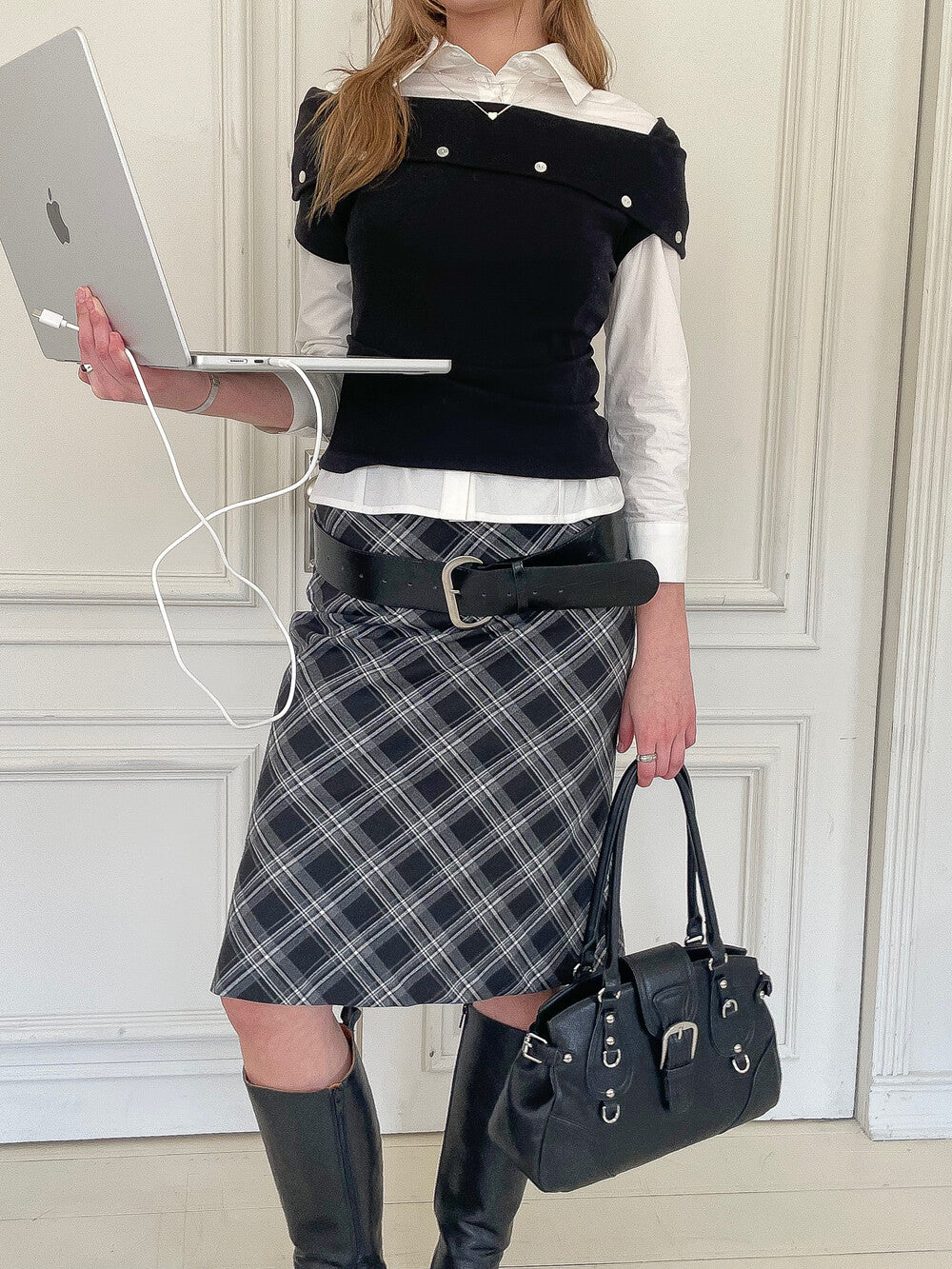 dimanche-ss-26-check-midi-skirt-black-white-check-s