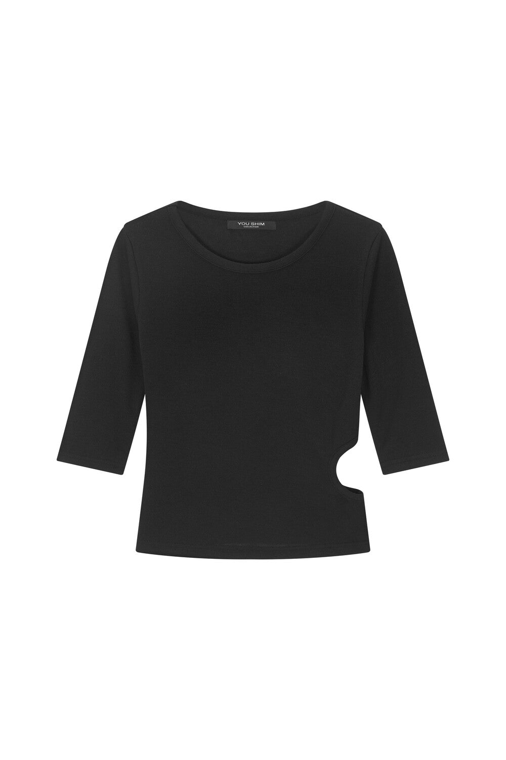 youshim-ss-26-side-hole-cut-out-elbow-length-sleeves-black-s