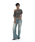 [KASHIKO] Hotfix Straight Jeans Light Blue