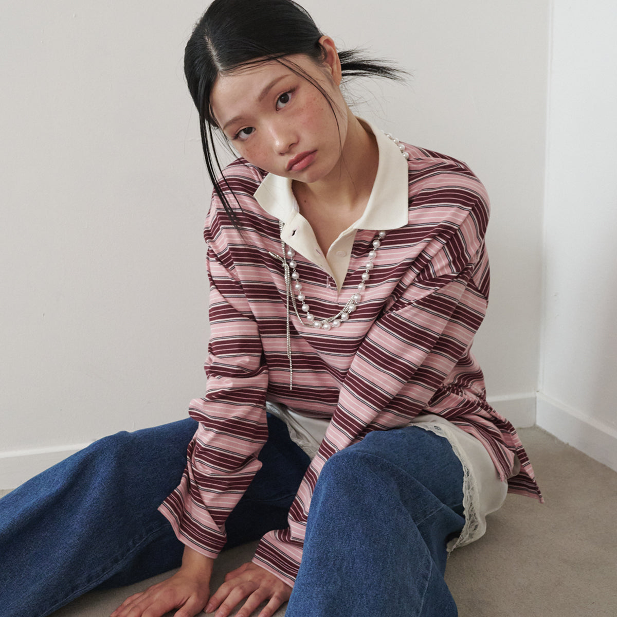 opening-sunshine-fw-26-button-detail-striped-rugby-long-sleeve-t-shirt-pink-pink-s