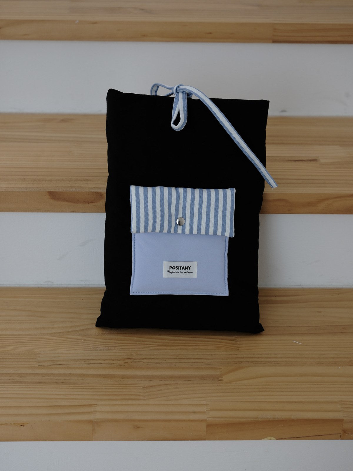 POSITANY Ribbon tie pouch blue stripe