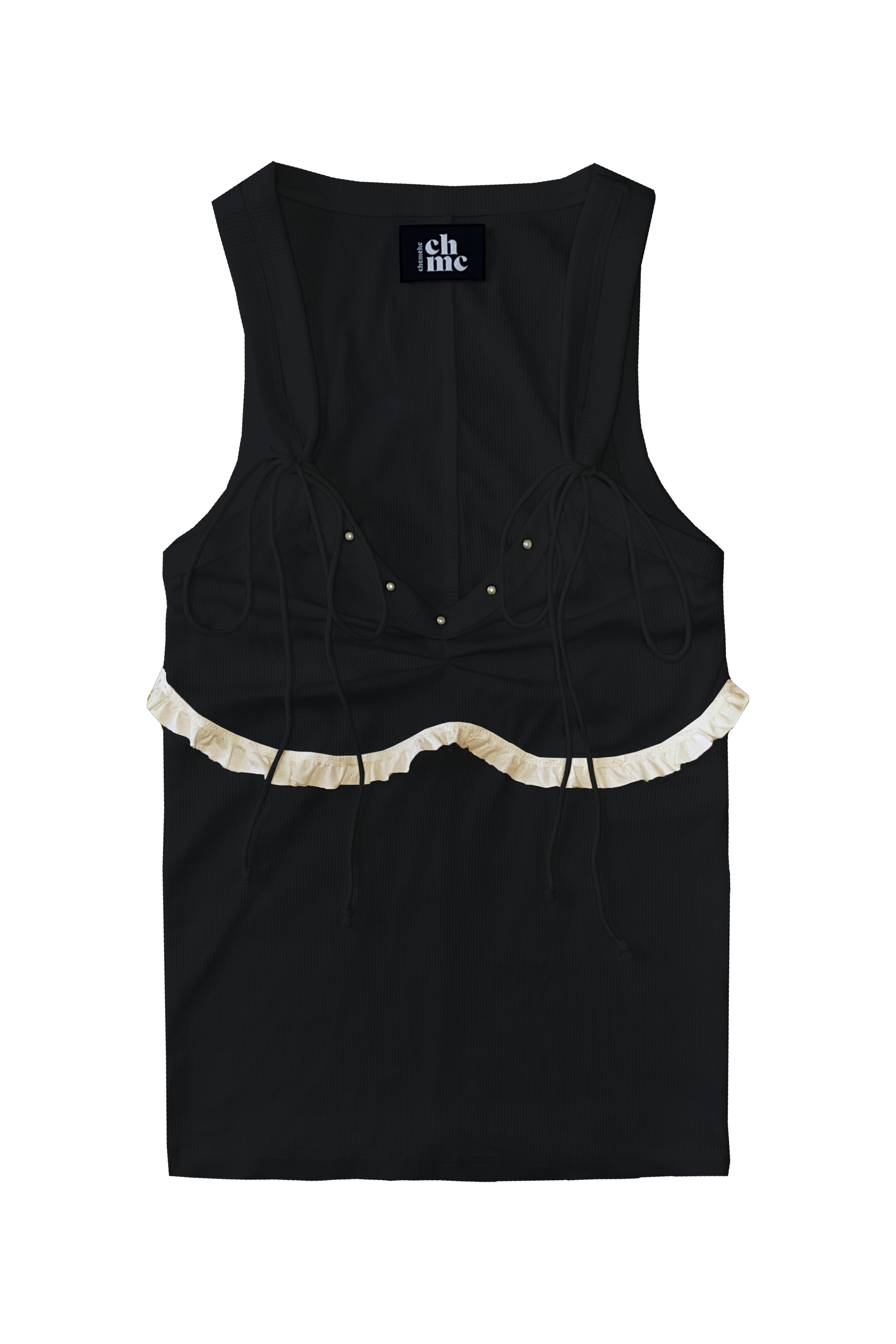 chemehc-ss-24-stud-frill-sleeveless-black