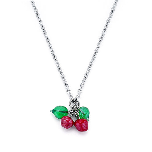[WANDERING YOUTH] Seasonless Cherry Glass Necklace(2colors)