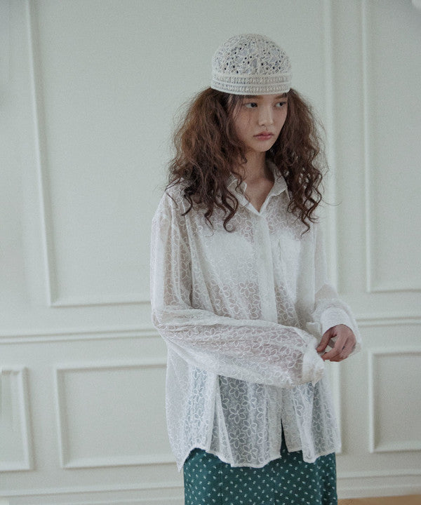 HOKUSPOKUS] Sheer flower shirt / White – SellerWork
