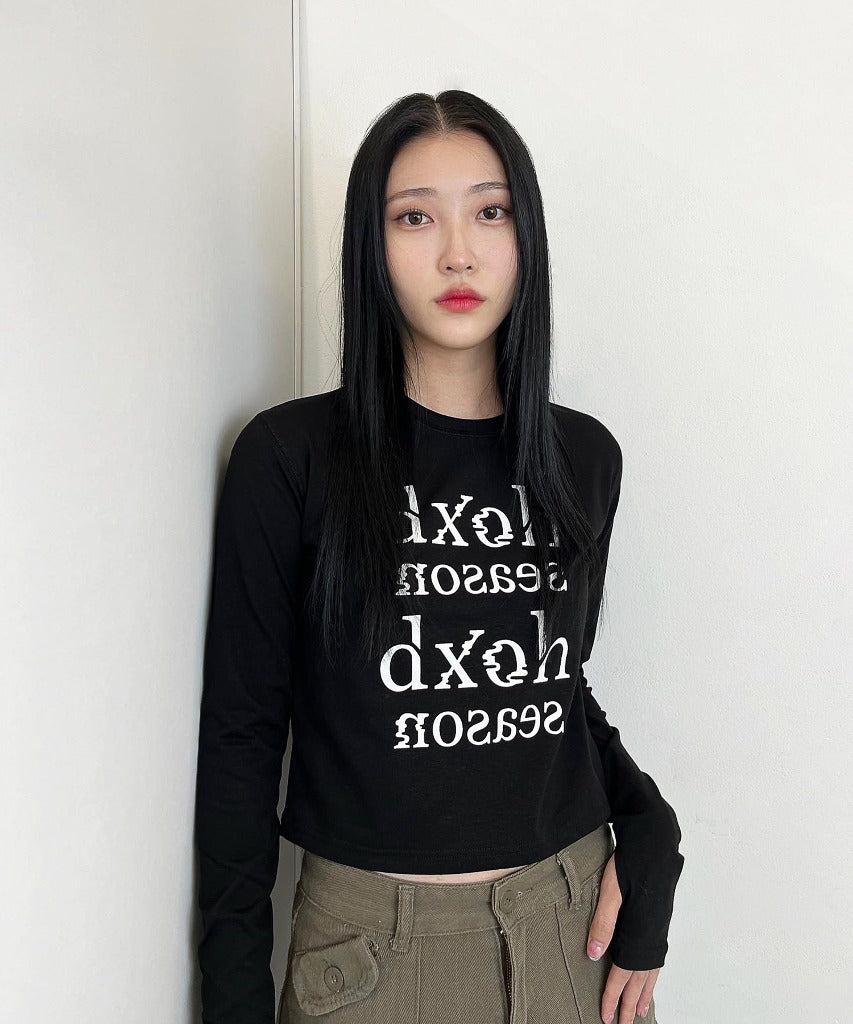 韓国 人気 クロップ[DXOH] TWO HEART SEASON LOGO CROP T-SHIRTS 